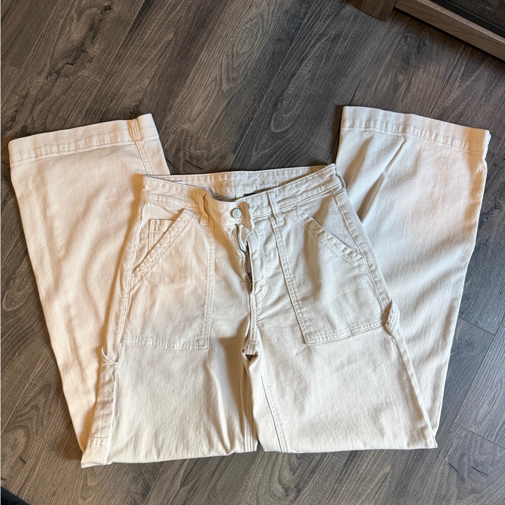 American Eagle Outfitters Cream Wide Leg Jeans